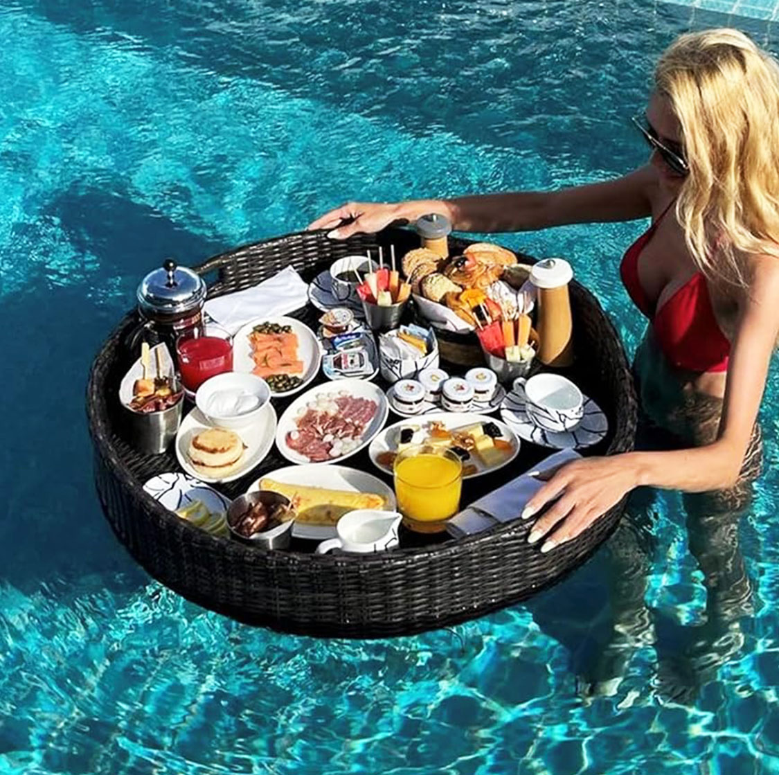 Black Circular Floating Breakfast Tray 90cm